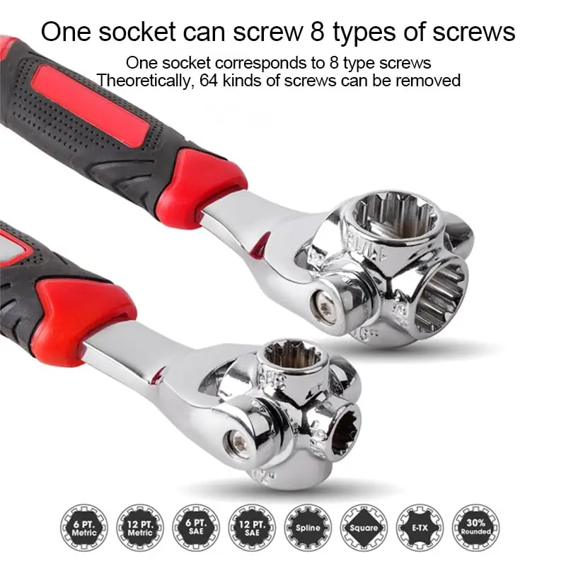 Universal Wrench 48 in 1 Socket Wrench with 360 Degree Rotating Head Spanner Tool for Home Bicycle Car Repair - Thumbnail 5