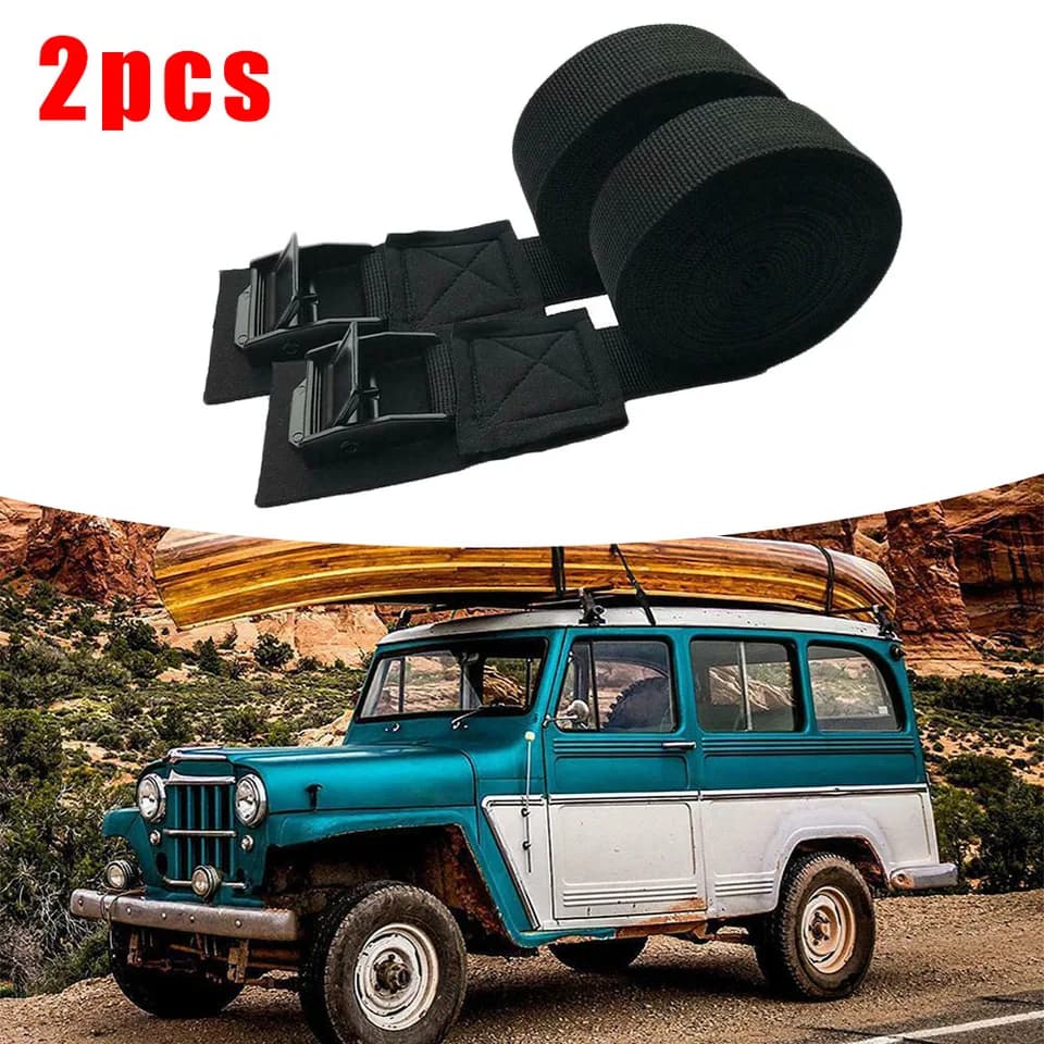 2-Pack Ratchet Strap Set | 3m x 2.5cm Tie-Downs | Metal Buckle Lashing - Thumbnail 2
