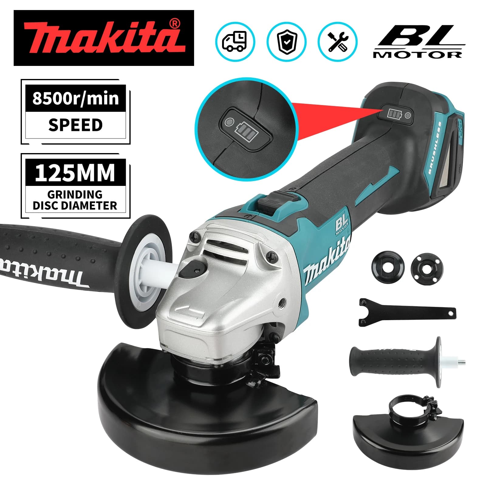 Makita DGA504 Cordless Angle Grinder | 18V 6.0Ah Battery | 4-1/2 (125mm) Professional Power Tool - Thumbnail 4