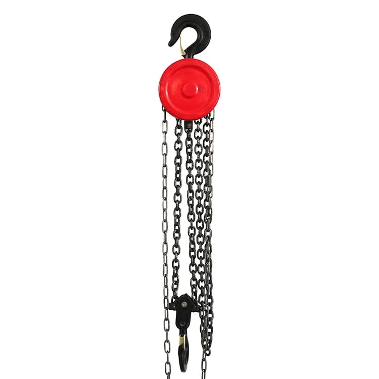 5-ton manual hand lift chain block hoist with ratchet lever and hook, a heavy-duty industrial hardware tool for material handling with 3-meter lift.