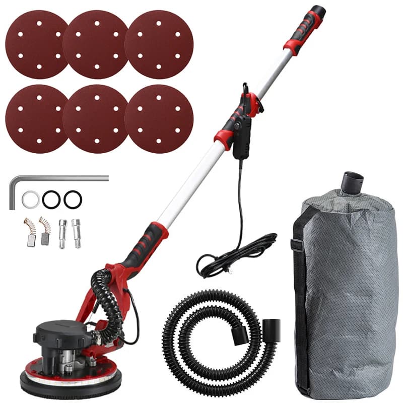 225mm Electric Drywall Sander | 1250W High-Power | LED Light & Long Rod for Wall Polishing - Thumbnail 3