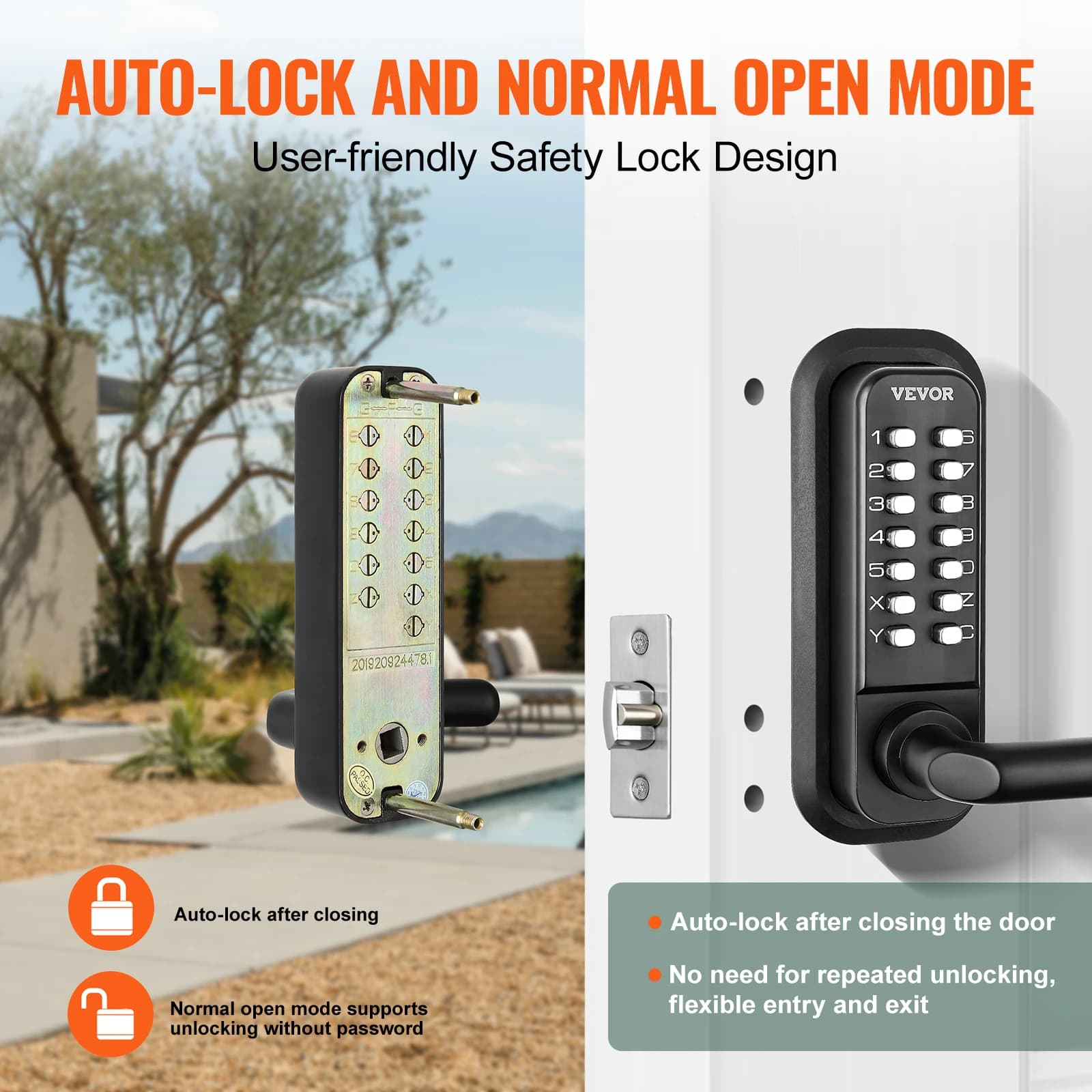 Keyless Entry Door Lock | 14-Digit Keypad | Single/Double-Sided Handle Embedded Security - Thumbnail 3