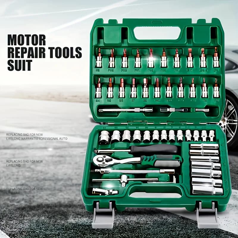 1/4-Inch Drive Socket Set | 46-Piece Metric Ratchet Kit with Extension Bars for Auto Repair - Thumbnail 4
