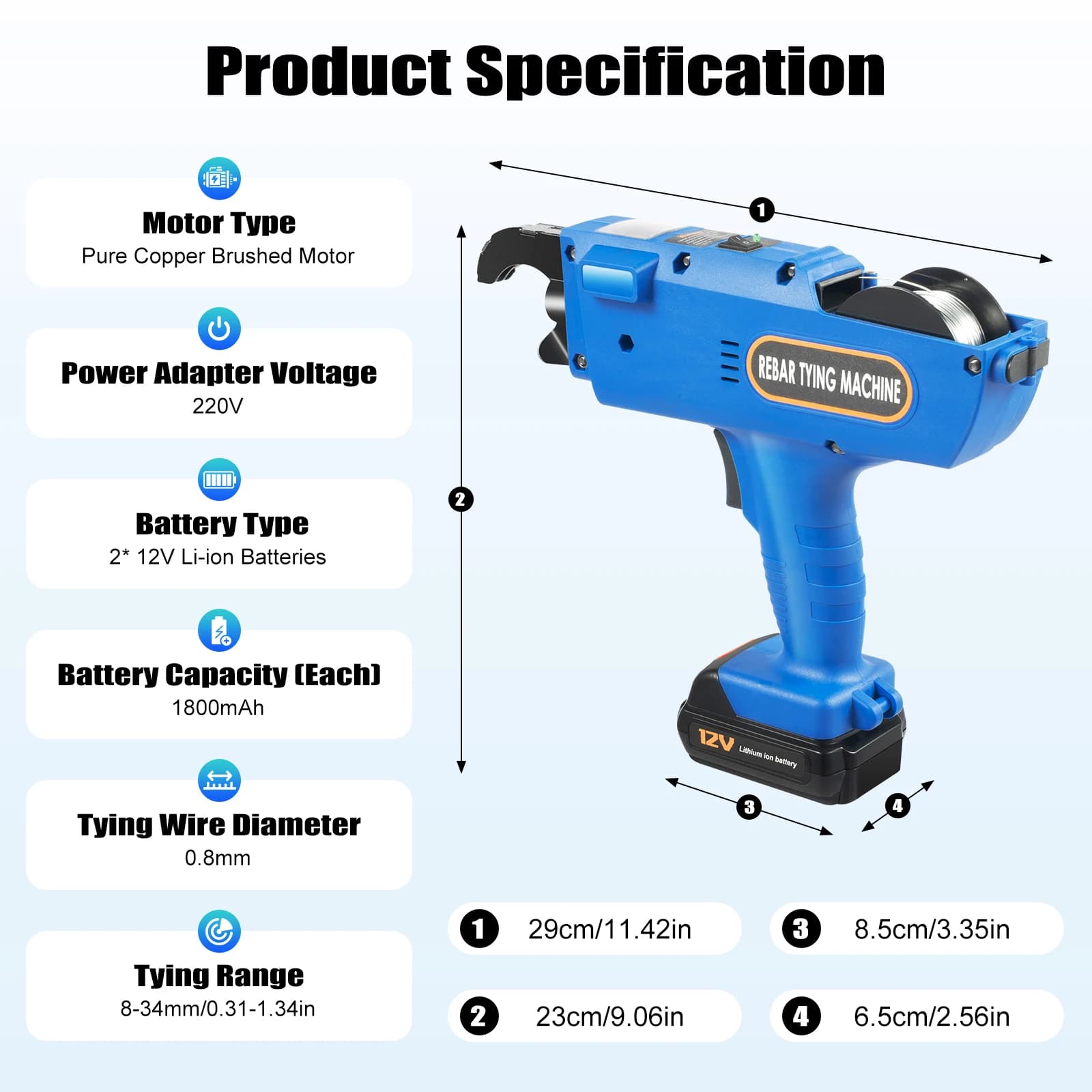 Cordless Rebar Tying Tool | 12V 4500mAh | Handheld Automatic Wire Tier for 8-34mm Rebar - Thumbnail 3