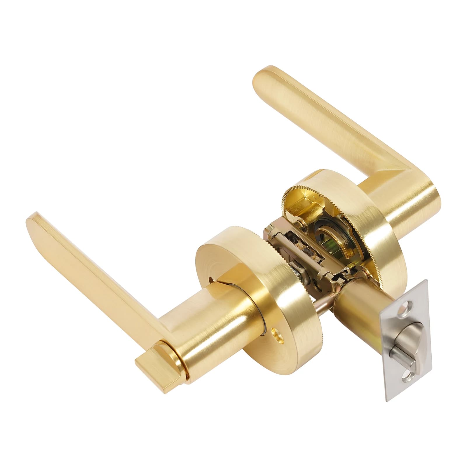 Gold Door Handle Set | 2PCS Reversible Privacy Lever | Bedroom & Bathroom Passage Lock - Thumbnail 4