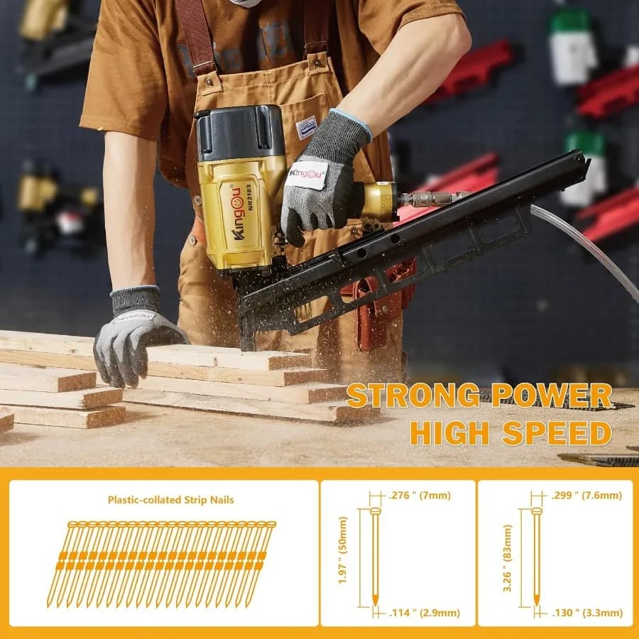 21 Degree Framing Nail Gun | Steel Magazine Pneumatic | NR2183 for Heavy-Duty Construction - Thumbnail 3