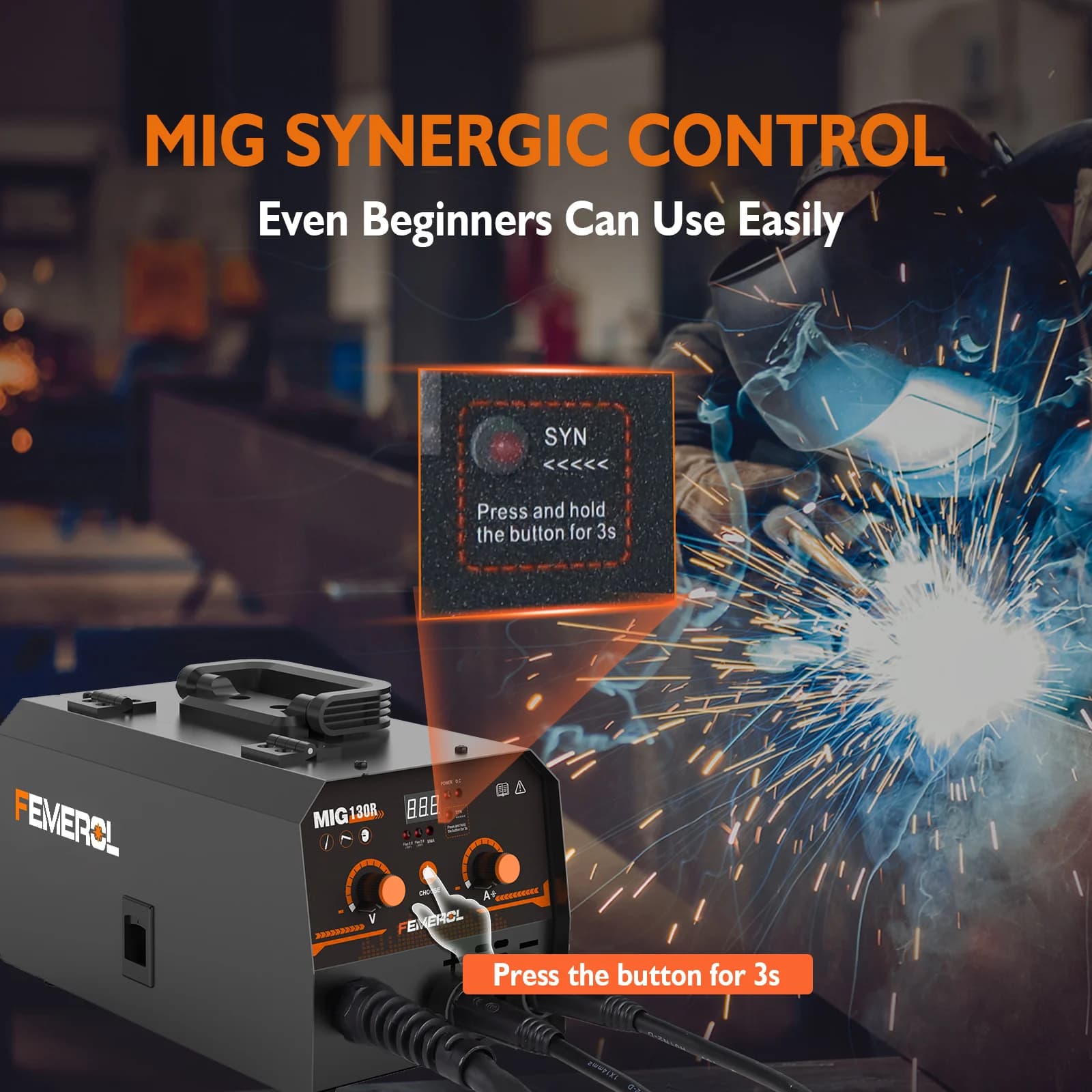 130A MIG Welder | 2-in-1 Gasless Flux Core & Stick Welding | Portable 110V IGBT Synergic - Thumbnail 2
