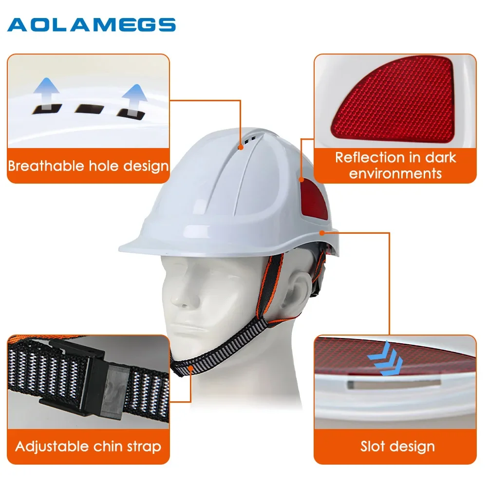 Hard Hat | Ventilated ABS Work Cap with Reflective Patch | Engineer Head Protection - Thumbnail 3