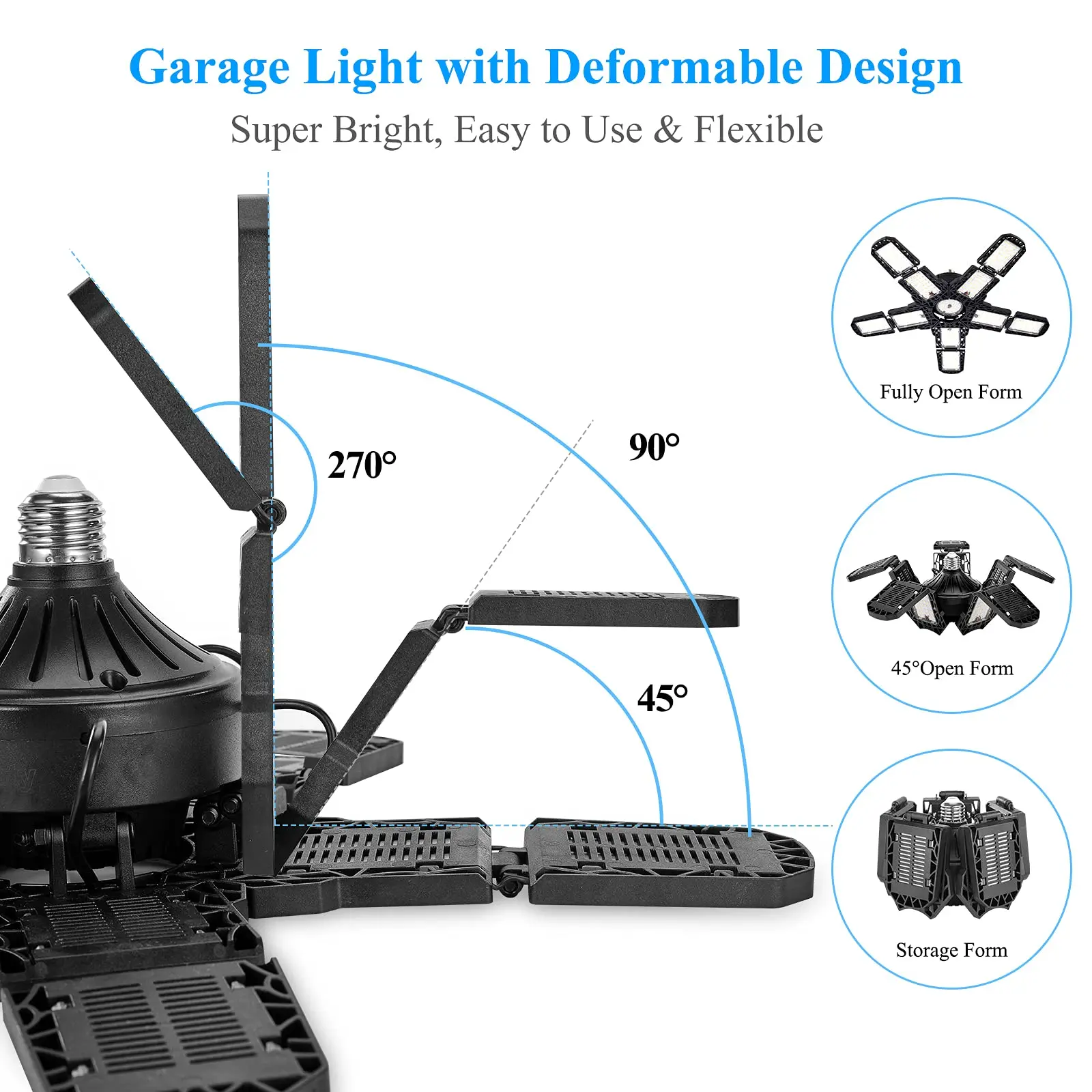 LED Garage Lights with 7/10+1 Adjustable Panels E26/E27 Ceiling Shop Work Lamp 150W 6500K Bulb for Workshop Industrial Lighting - Thumbnail 3