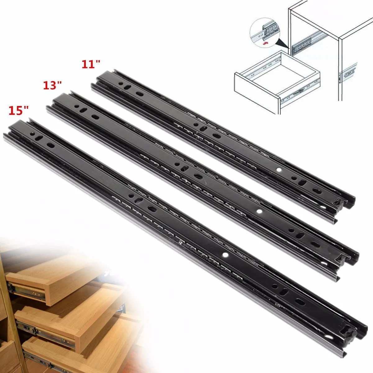 Soft-Close Drawer Slides | Full Extension Ball Bearing Runners | 11/13/15 Inch Cabinet Rails - Thumbnail 3