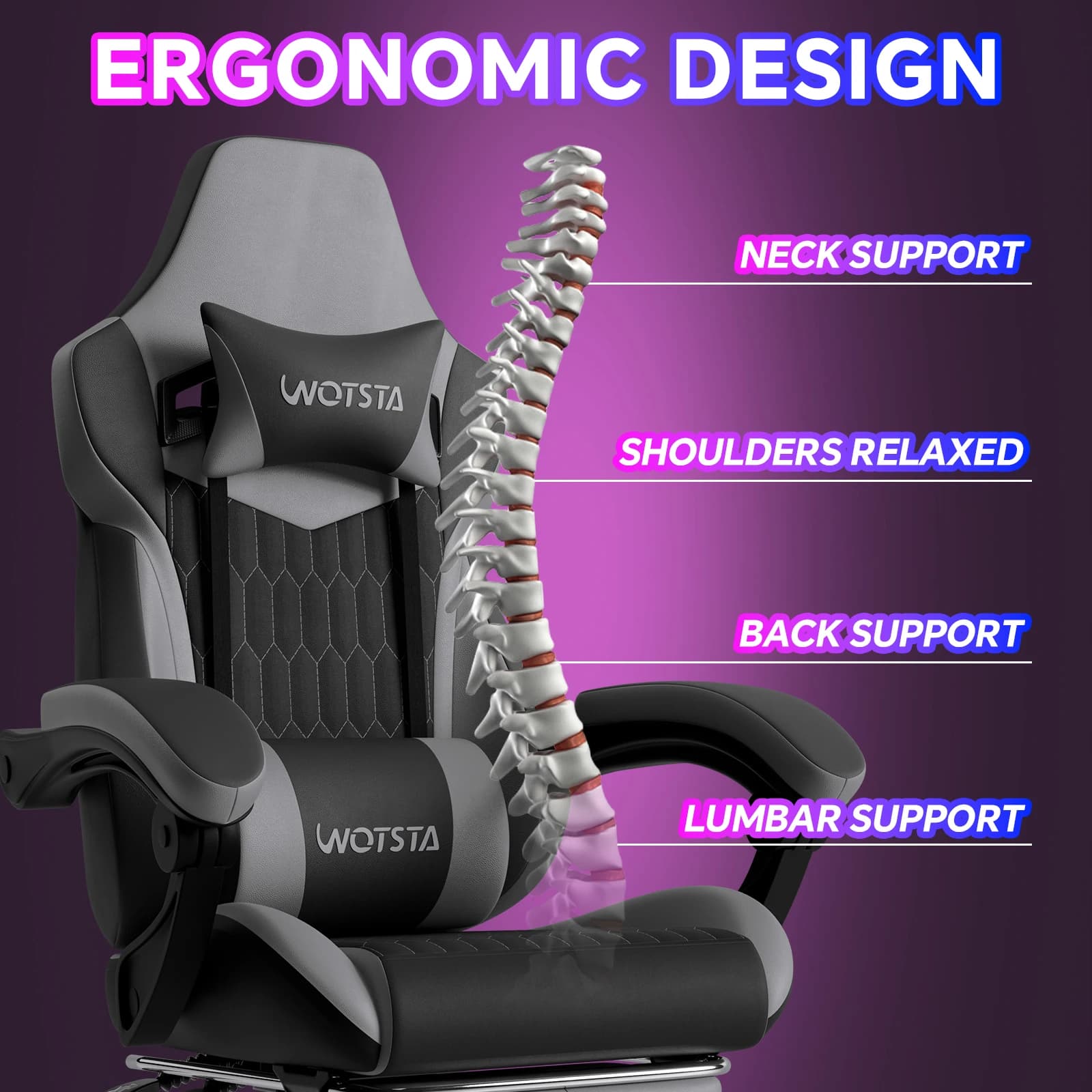 PVC Leather Gaming Chair | Adjustable Headrest & Footrest | Ergonomic Gamer Chair for Long Sessions - Thumbnail 5