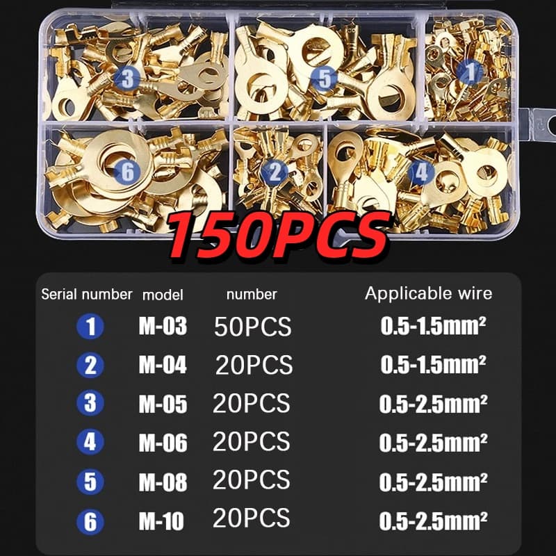 Copper Cable Lug Kit | M3-M10 Crimp Terminals | Non-Insulated Electrical Connectors - Thumbnail 2