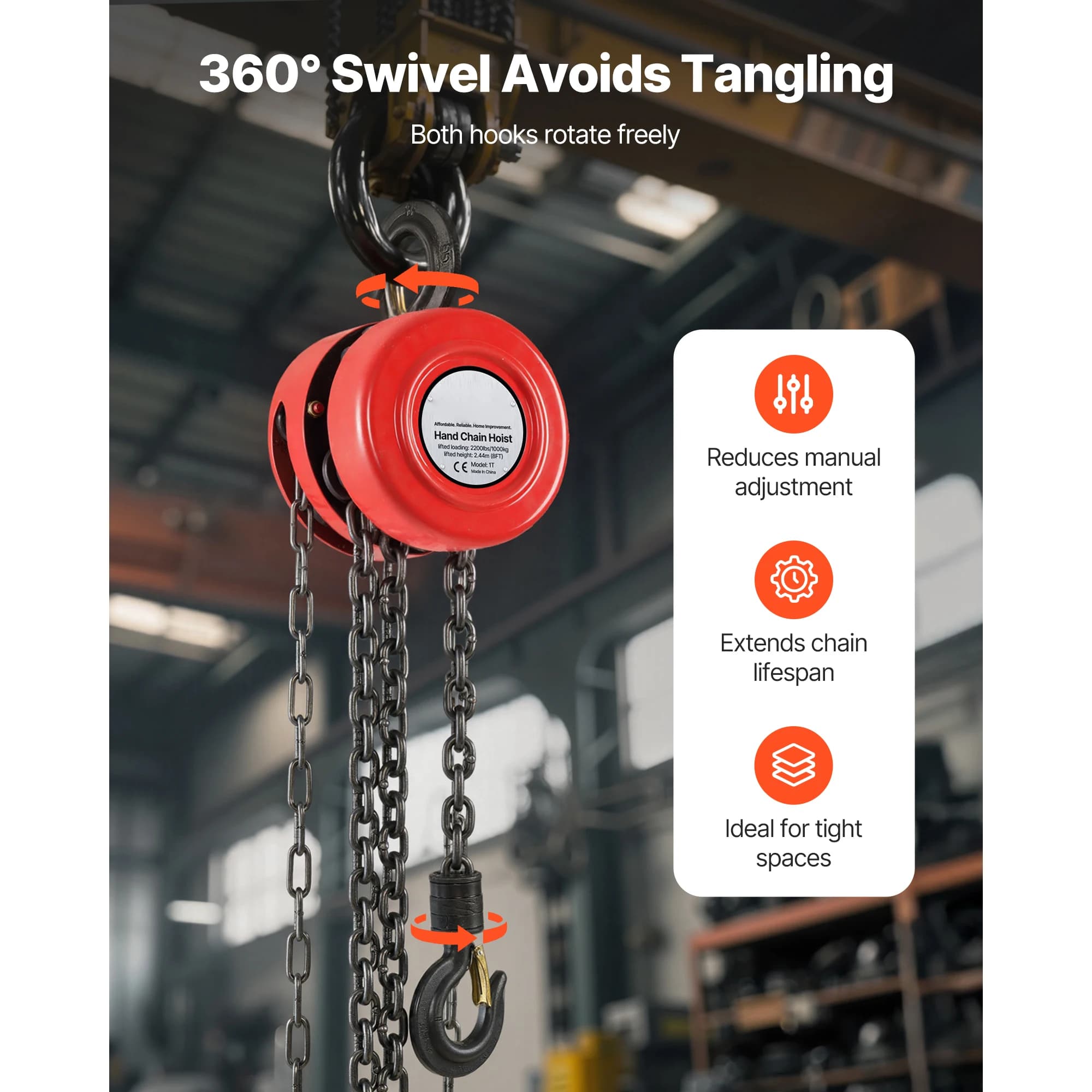 Hand Chain Hoist | 1 & 2 Ton Capacity | Manual Pulley Block for Garage & Workshop - Thumbnail 6