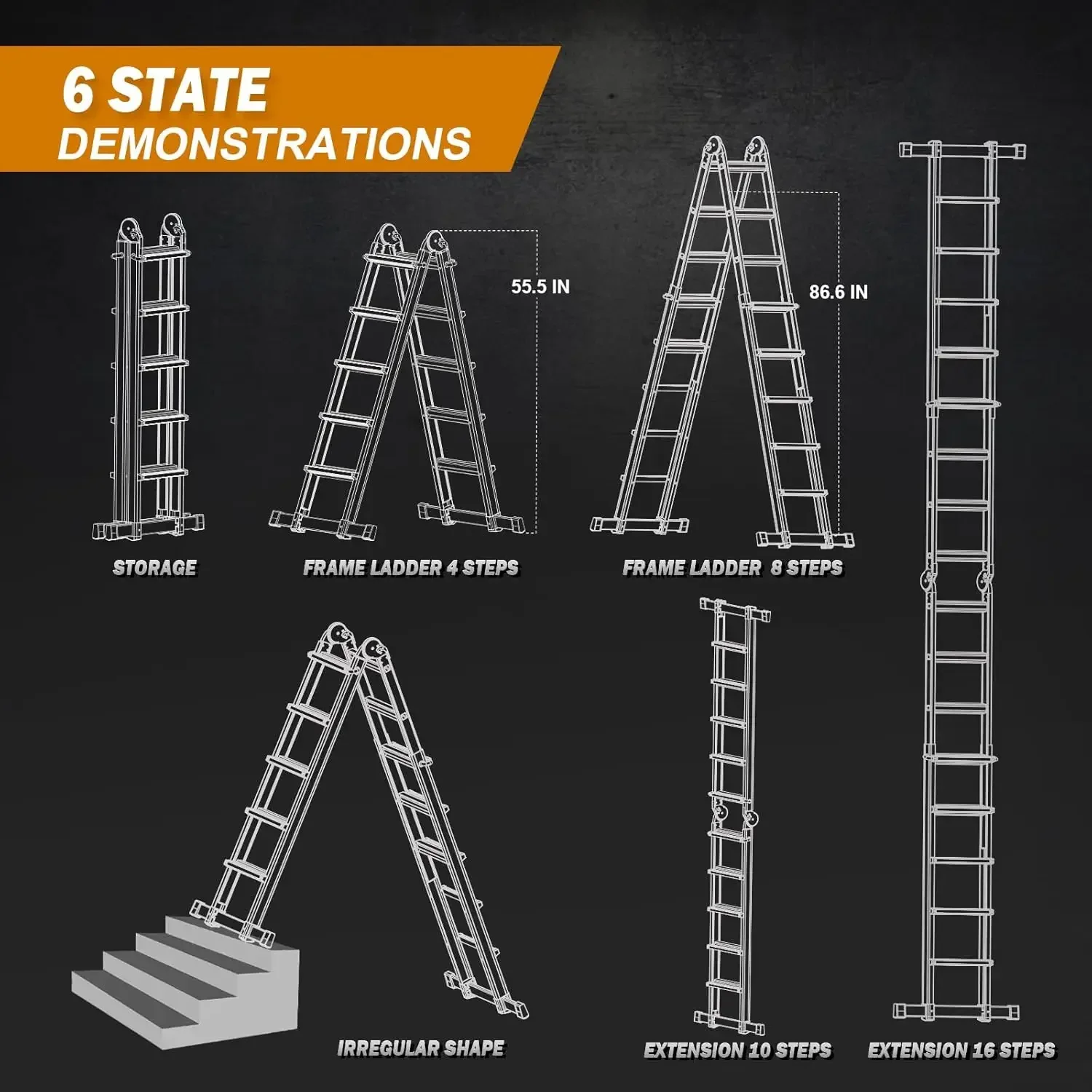 19 FT Premium A-Frame Extension Ladder | Multi-Position with Removable Tool Tray & Stabilizer - Thumbnail 5