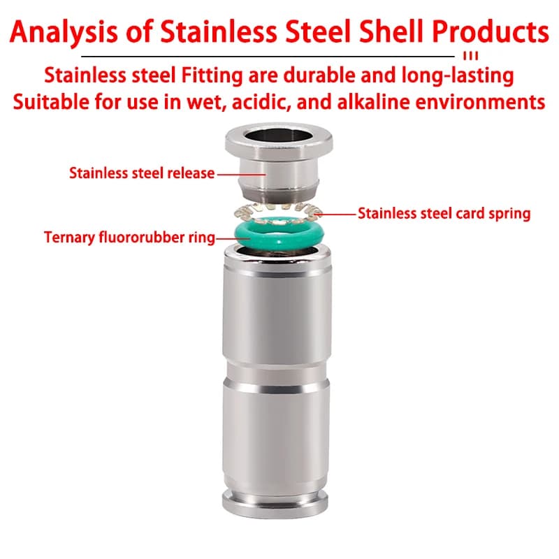 Pneumatic Quick-Connect Coupling | 4-16mm Push-to-Connect Air Hose Fittings | Durable Stainless Steel - Thumbnail 2