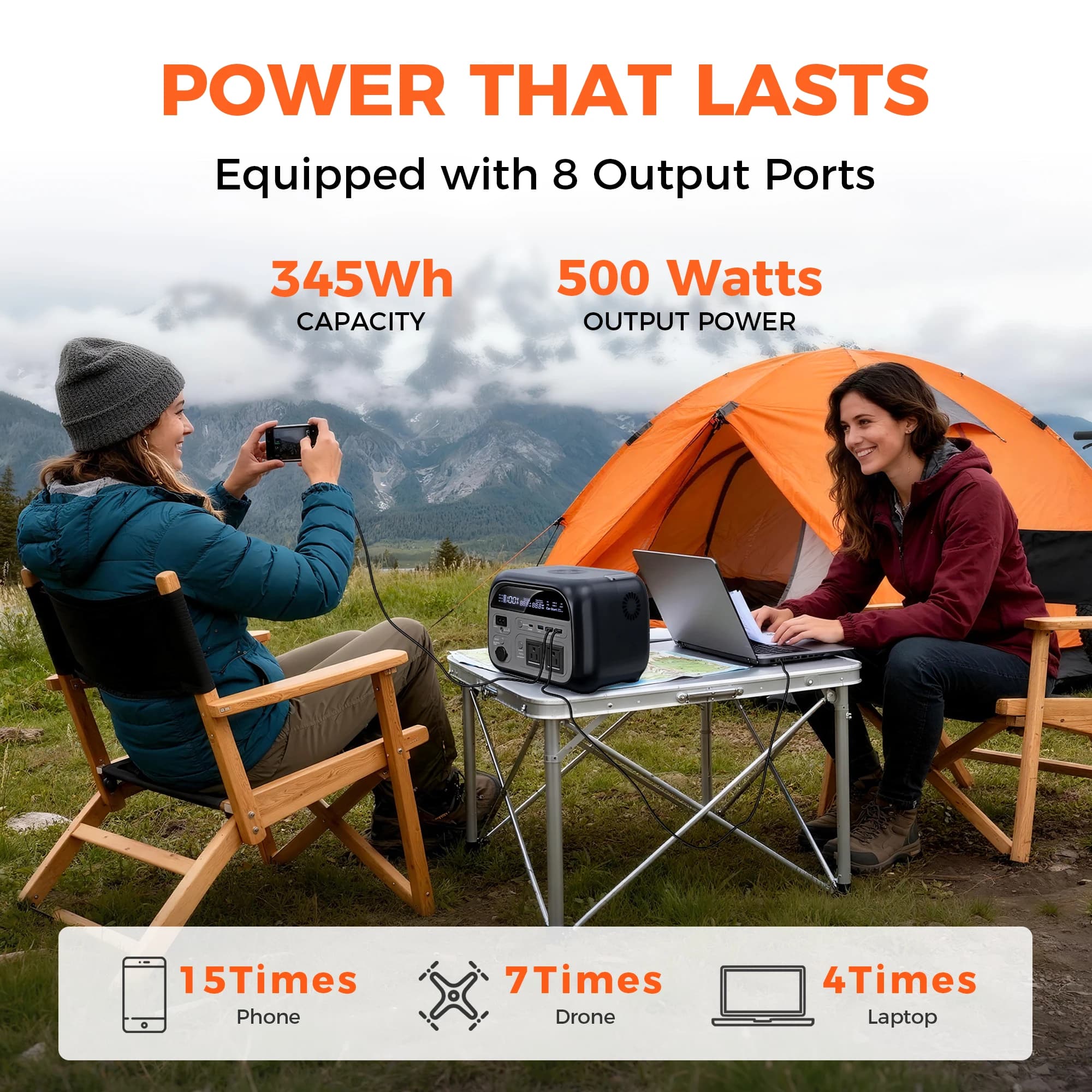 Portable Power Station | 346Wh LiFePO4 Battery | 500W Output & 150W Fast Wireless Charging - Thumbnail 2