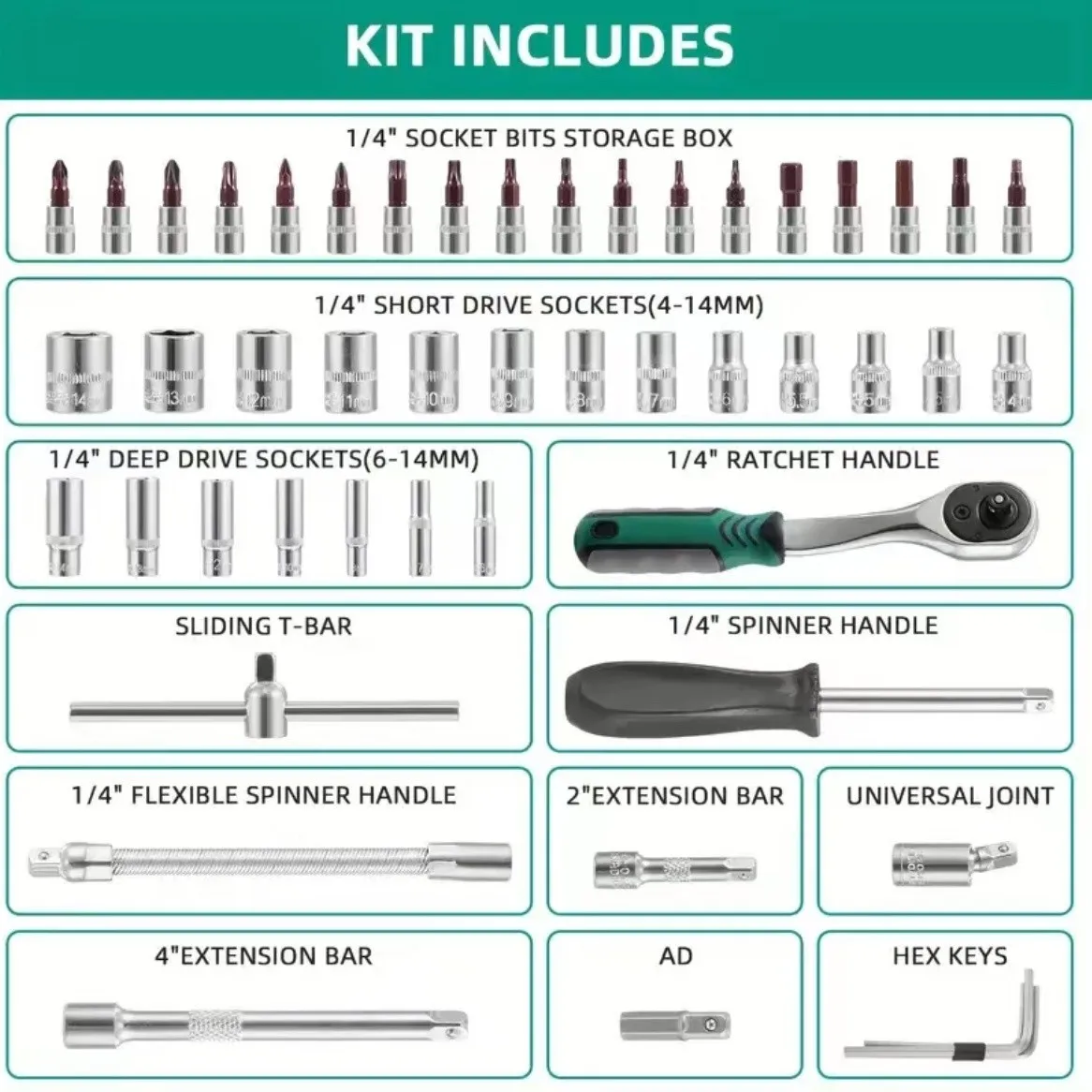 46-Piece Ratchet Tool Set | Auto Repair Kit with Torque Wrench & Screwdriver - Thumbnail 2