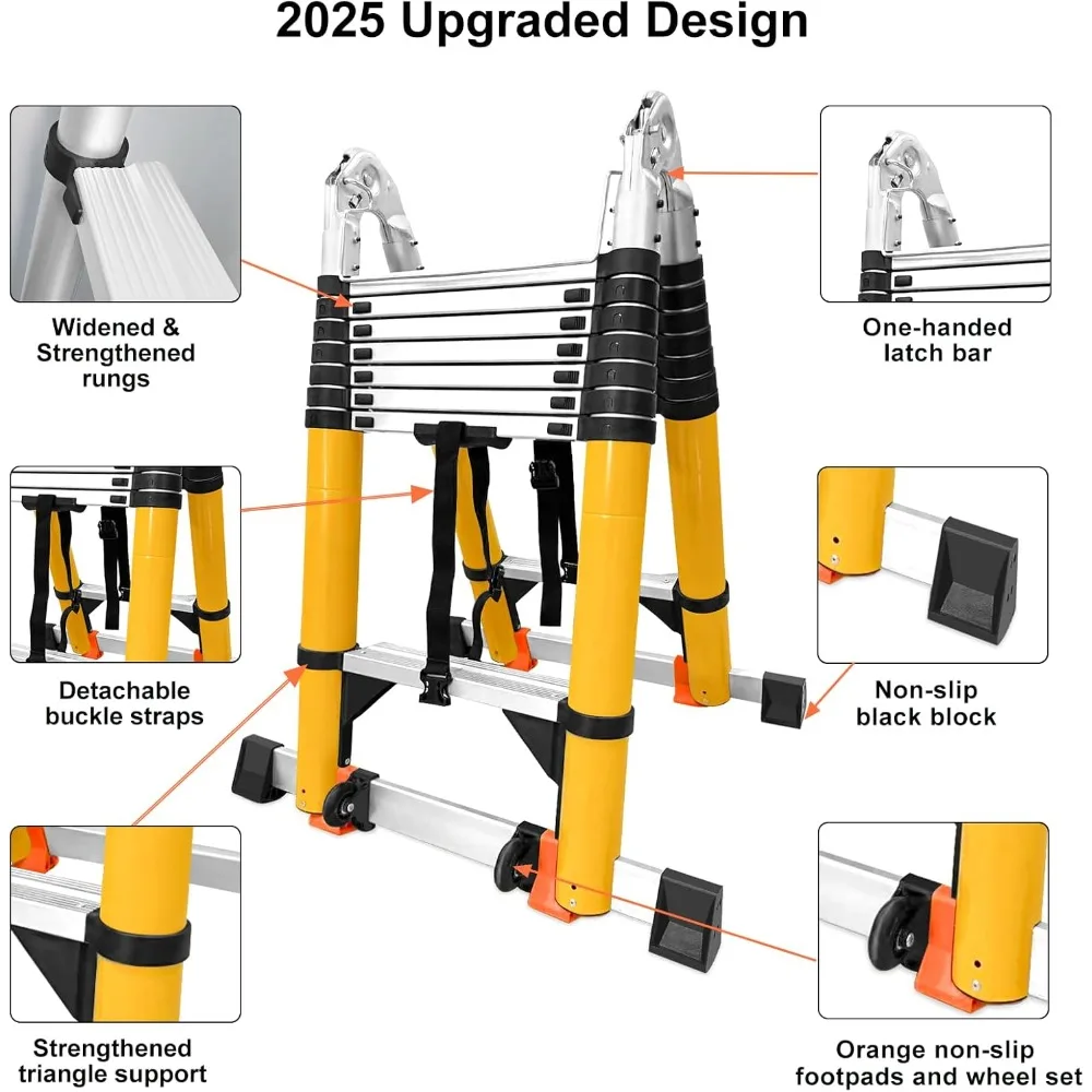 Telescoping Extension Ladder | Type-A Collapsible with Double Balance Bars & Wheels - Thumbnail 3