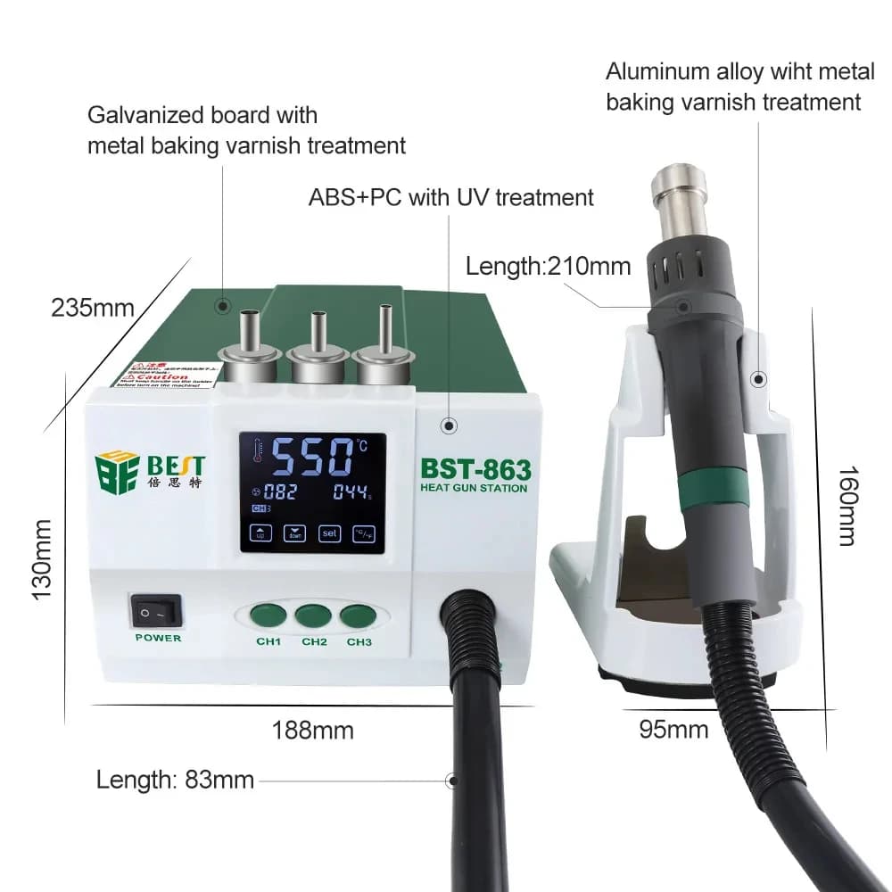 Digital Hot Air Rework Station | Adjustable Temperature Welding Gun for Electronics Repair - Thumbnail 2