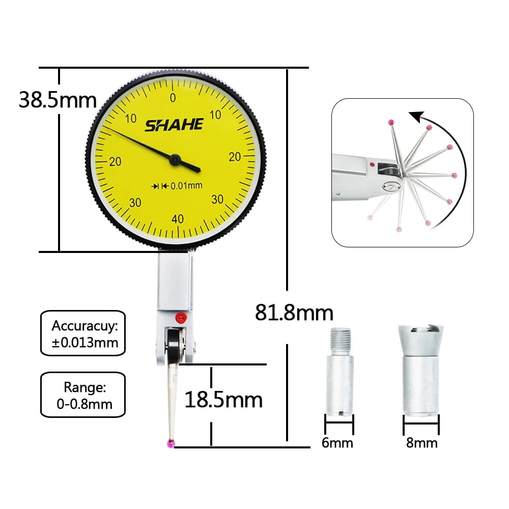 Metric Dial Test Indicator | Vertical Style with Red Jewel | 0.01mm Resolution - Thumbnail 2