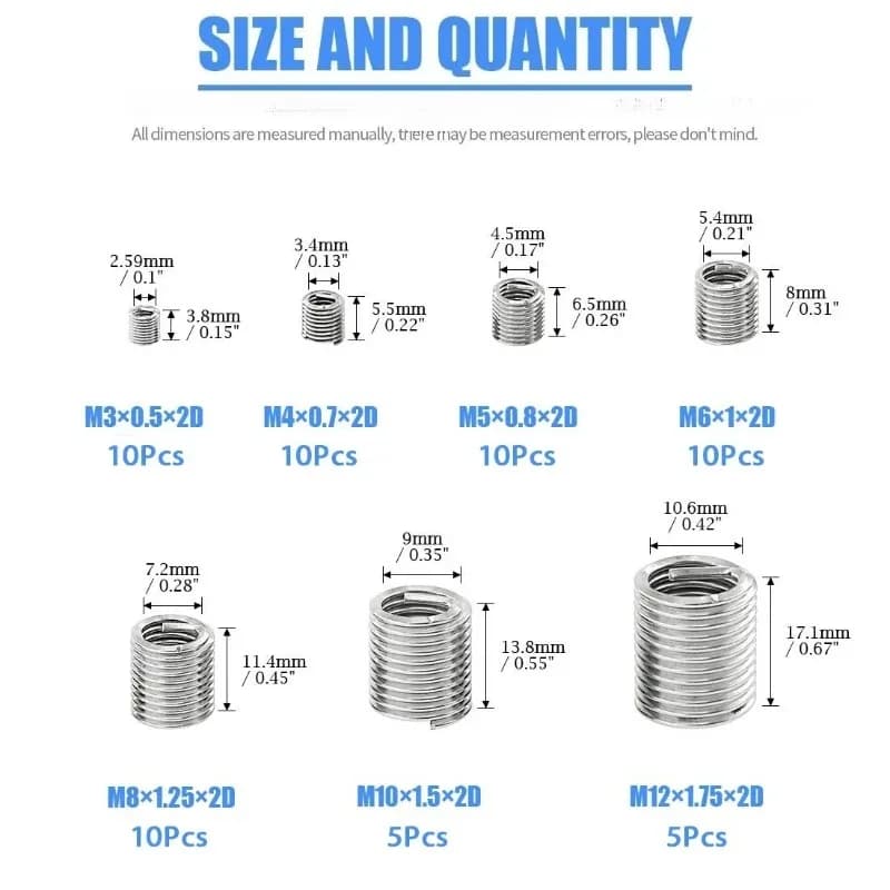 M3-M12 Thread Repair Kit | 60pc 304 Stainless Steel Helical Inserts - Thumbnail 4