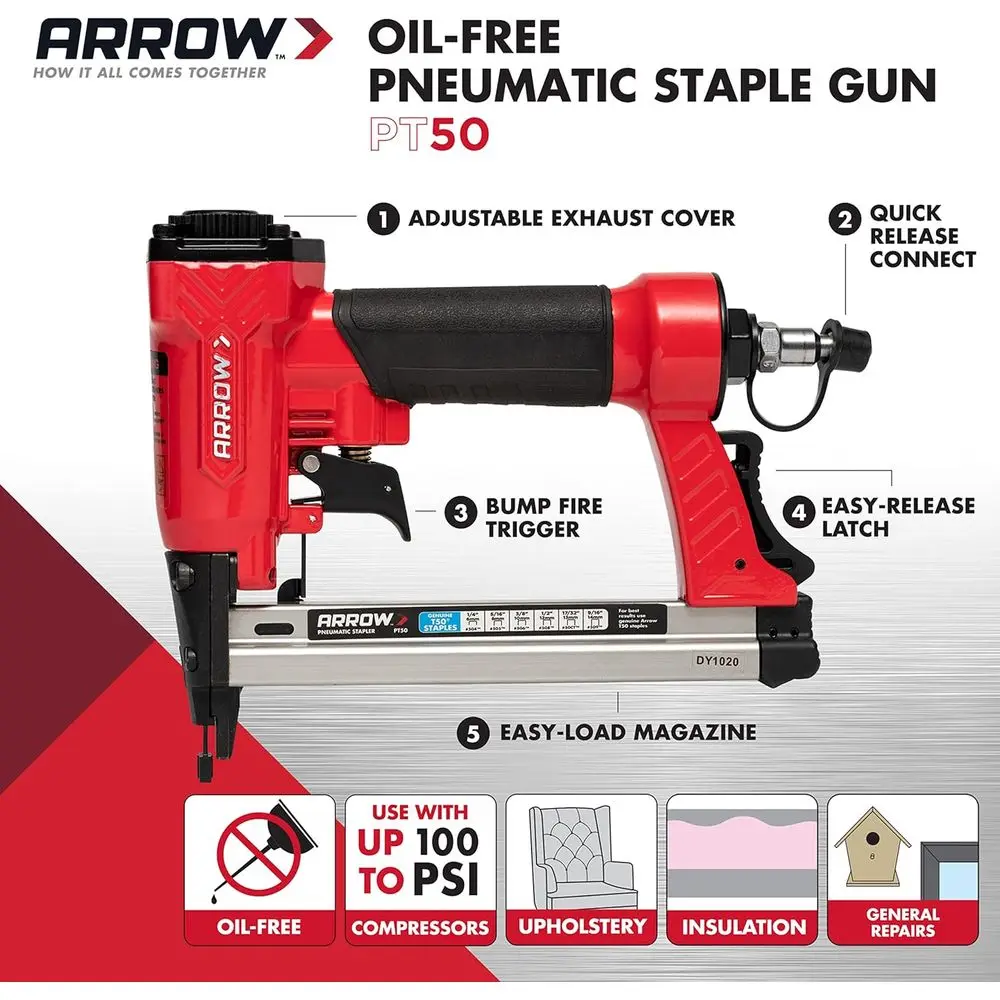 Pneumatic Staple Gun | Oil-Free Heavy-Duty Design | for Wood, Upholstery & Carpet - Thumbnail 3