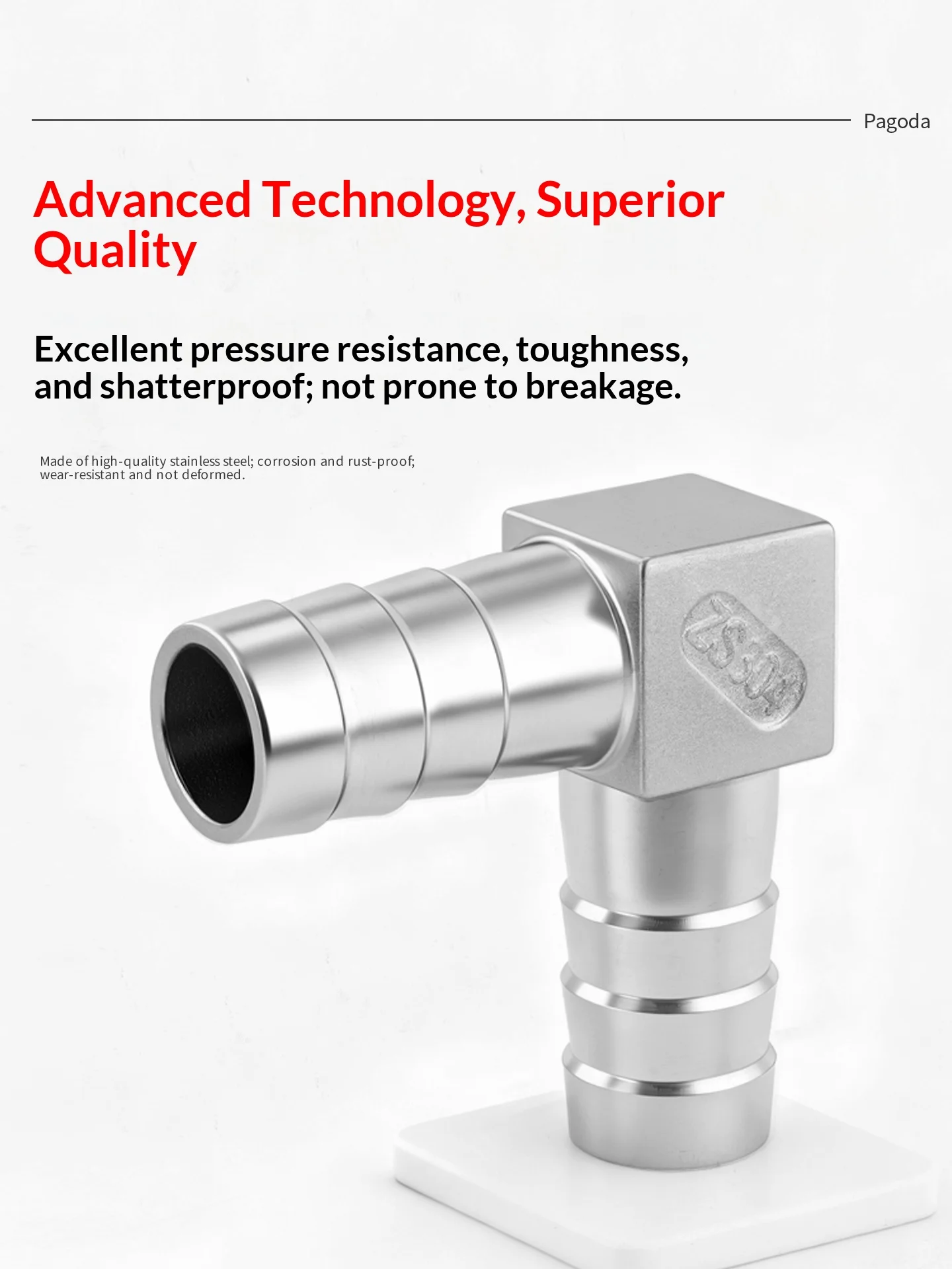 90-Degree L-Shaped Hose Fitting | 304 Stainless Steel Pagoda Connector - Thumbnail 3