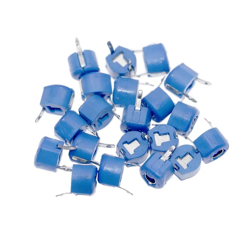 50-piece lot of 6mm variable ceramic trimmer capacitors with values from 5PF to 120PF for precise circuit tuning