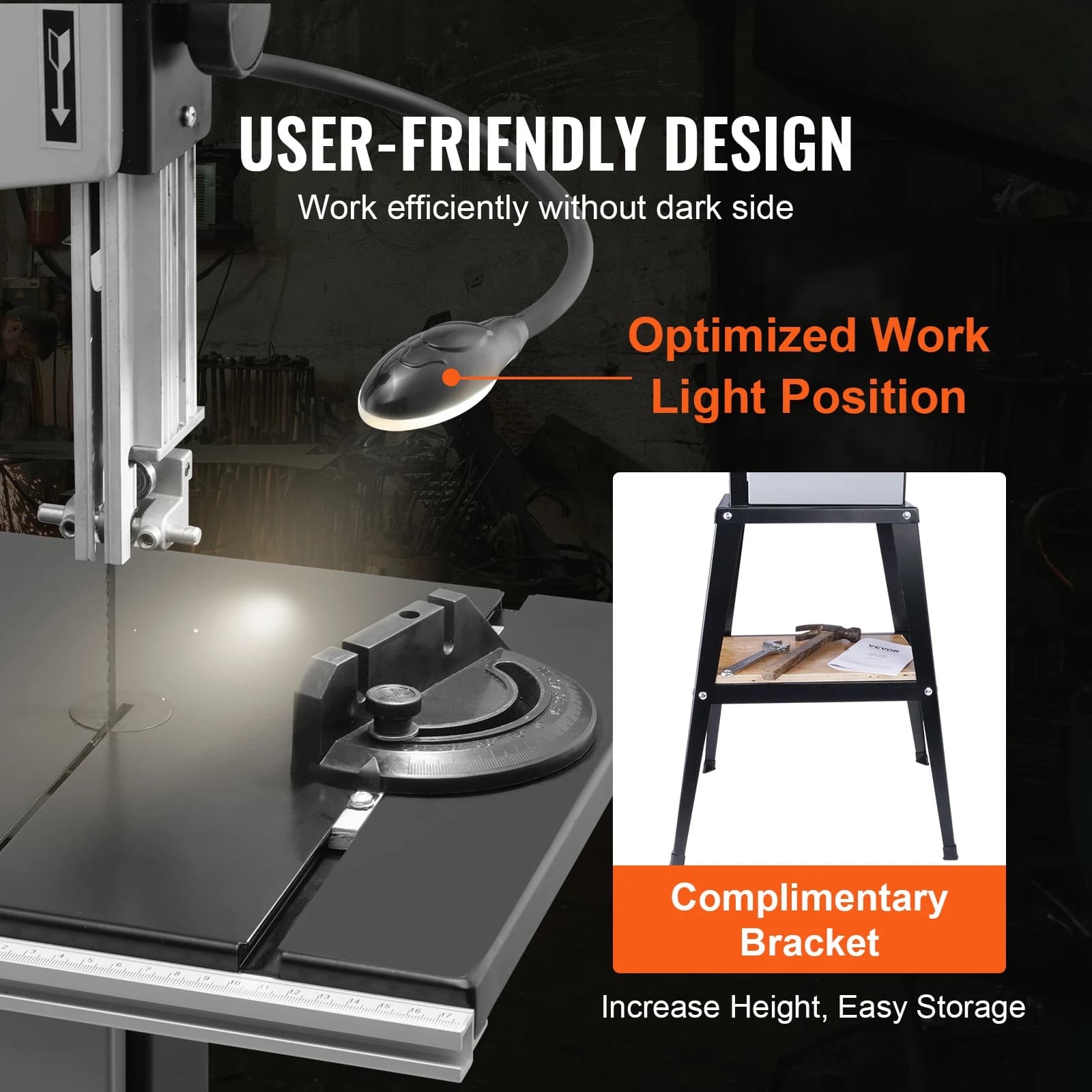 Benchtop Bandsaw | 10/14-Inch Wood & Metal Cutting | 2-Speed Motor with LED Work Light - Thumbnail 7
