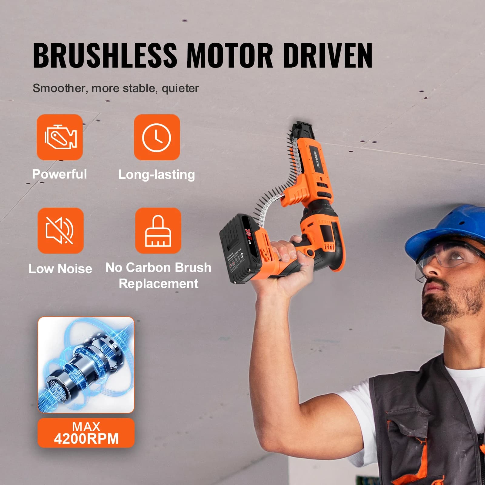 Drywall Screw Gun | 20V Max Brushless Motor | 4200 RPM with LED Light - Thumbnail 2