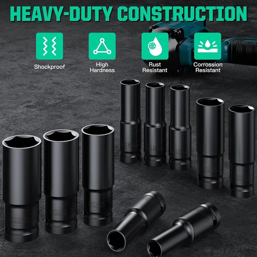 1/2-Inch Drive Impact Socket Set | 8-32mm Metric | Heavy-Duty Carbon Steel | Hard Case Included - Thumbnail 4