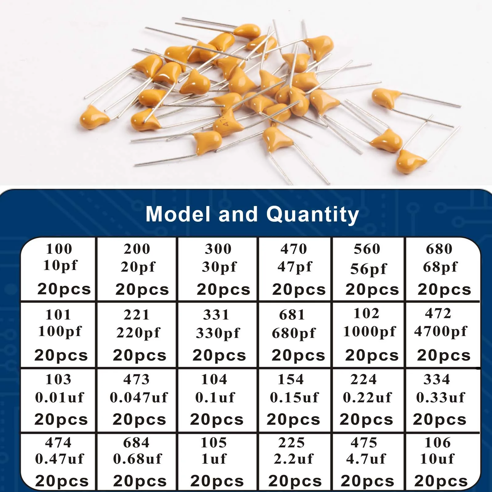 Ceramic Capacitor Kit | 480-Piece Assortment | 24 Values 0.1uF-10uF | For Guitar & Audio Electronics - Thumbnail 2