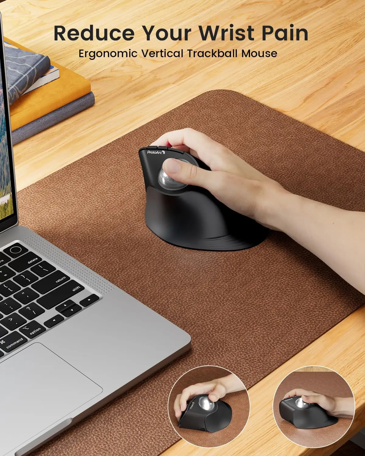 ProtoArc Vertical Wireless Trackball Mouse, EM05 NL Bluetooth Ergonomic Rollerball Mouse Rechargeable Computer Laptop Thumb Mice - Thumbnail 6