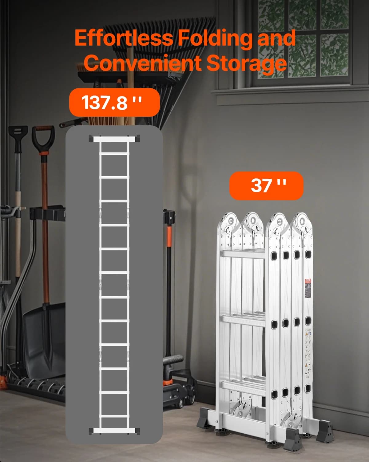 7-in-1 Multi-Purpose Folding Ladder | Adjustable Telescoping Design | For Household & Outdoor Work - Thumbnail 6