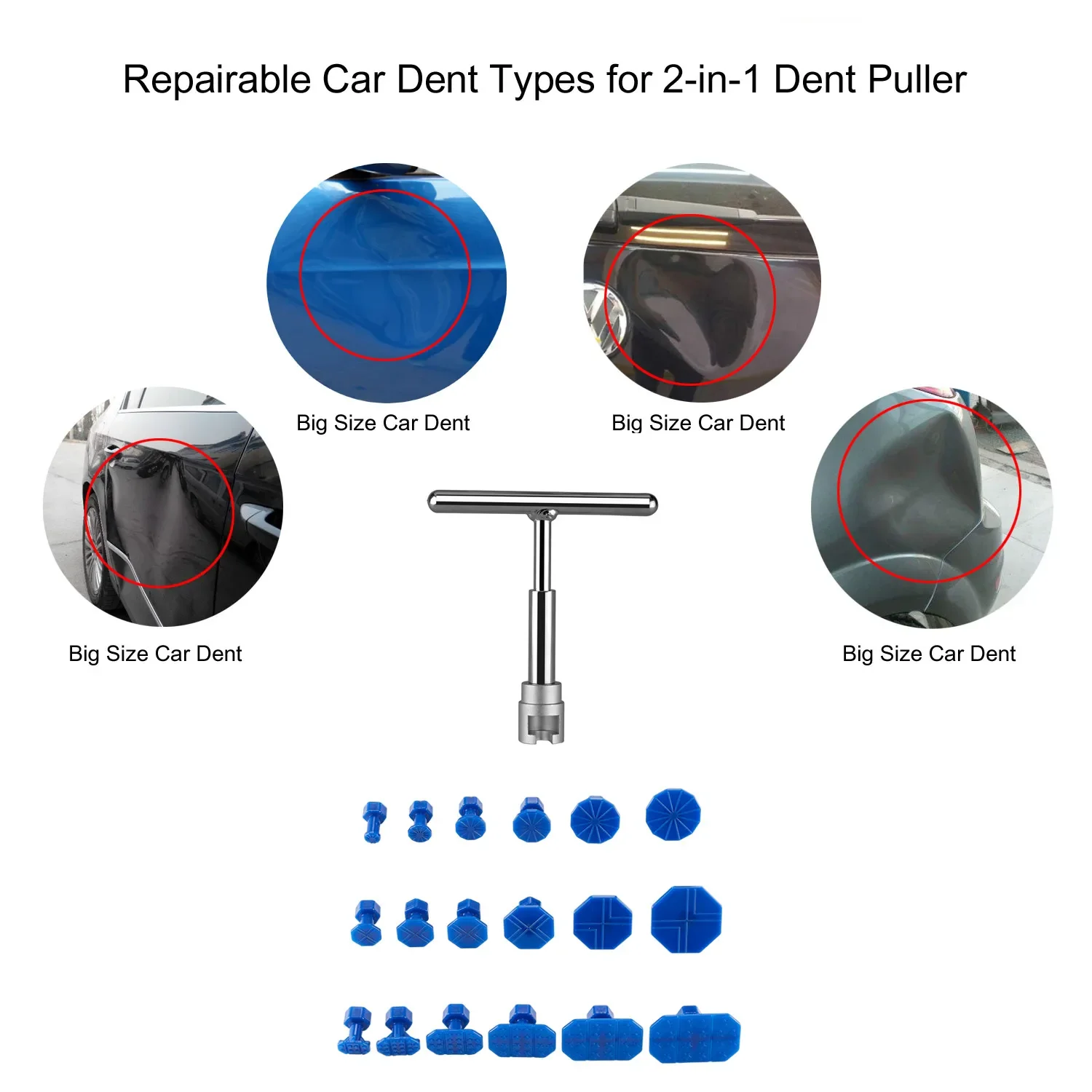Auto Body Dent Repair Kit | 18-Piece Glue Puller System with T-Handle | DIY Paintless Dent Removal Tool - Thumbnail 3