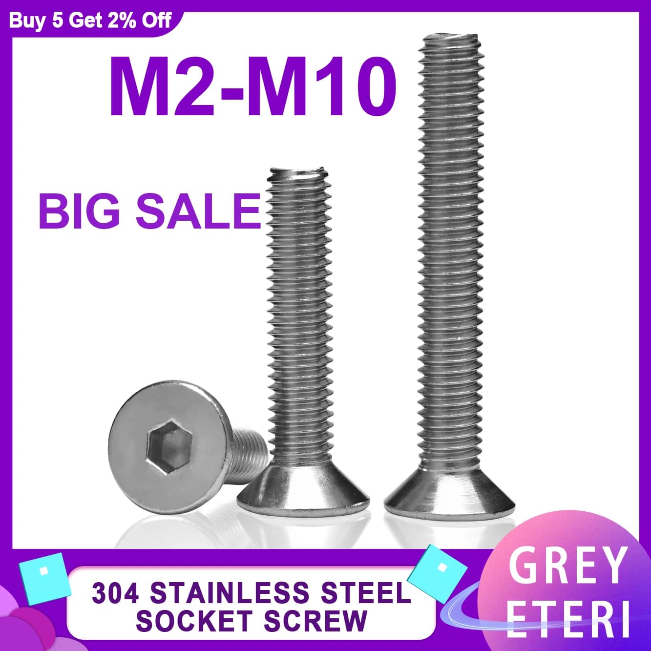 304 Stainless Steel Hex Socket Screws | DIN7991 Standard | M2-M10 Machine Bolts for Metal & DIY - Thumbnail 2