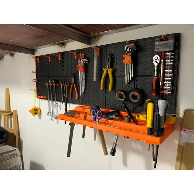Wall-Mounted Tool Board | Garage Workshop Storage Rack | With Hooks & Parts Box - Thumbnail 4