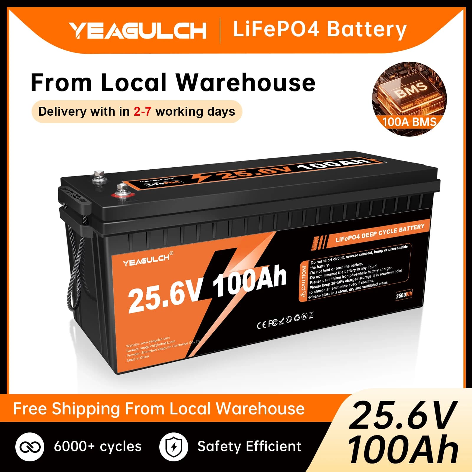 24V 100Ah LiFePO4 Battery | 2560Wh Solar & RV Power | Home Backup Energy Storage - Thumbnail 2