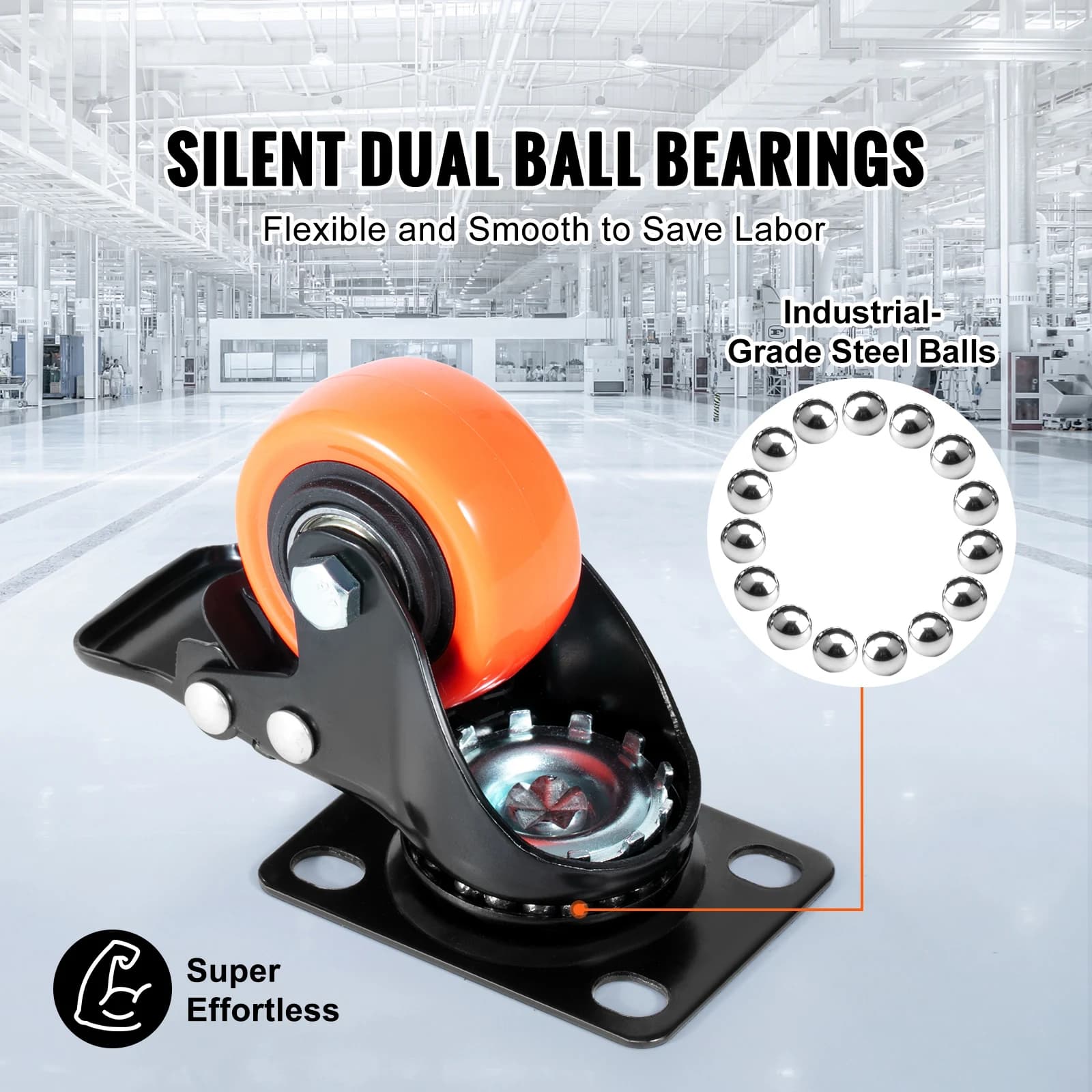 Locking Caster Wheels Set | 4-Pack Swivel Plate Casters | 2-6 Inch Sizes for Furniture & Workbenches - Thumbnail 2