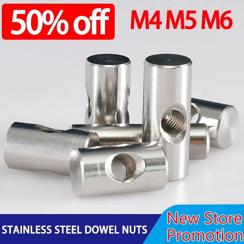 Bolts & Dowel Nuts for Wood Furniture | M4 M5 M6 Cross Hole | 304 Stainless Steel - Thumbnail 2