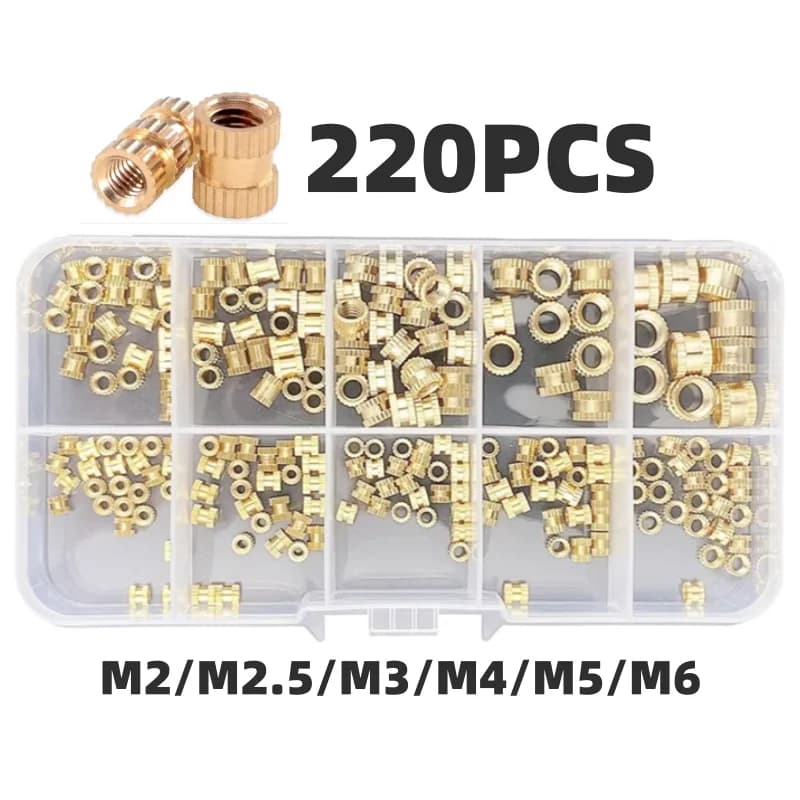 Heat Set Insert Nuts | 220pcs Kit for 3D Printing | M2-M6 Knurled Threaded Inserts - Thumbnail 2