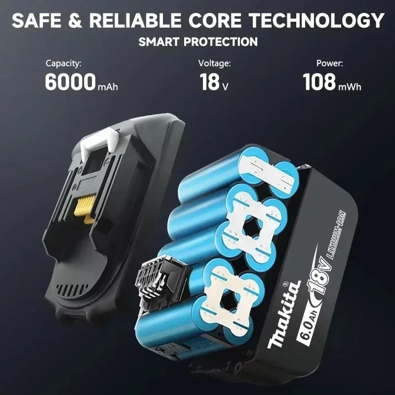 Makita 18V 6.0Ah Lithium-Ion Battery | High-Energy Density | Extended Runtime for Power Tools - Thumbnail 3