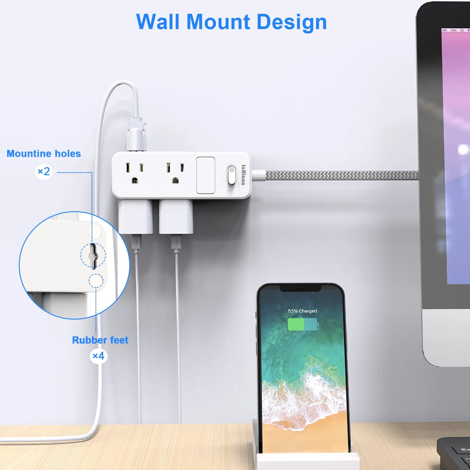 5-Outlet Surge Protector Power Strip | 5-Foot Extension Cord | Smart Home & Office Network Filter - Thumbnail 4