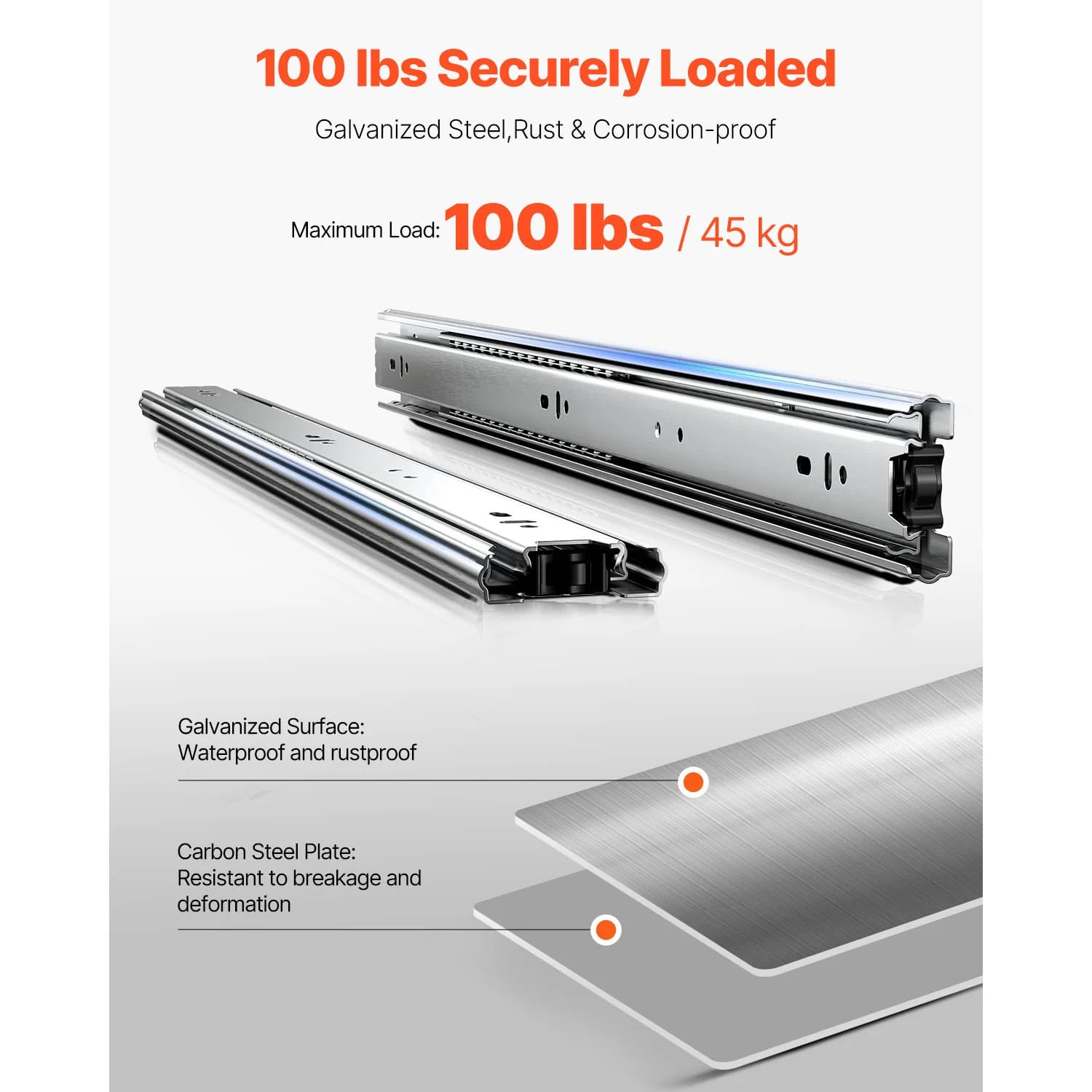Full Extension Drawer Slides | 10-Pair Set | 100lb Heavy-Duty Load | Side Mount Cabinet Rails - Thumbnail 4
