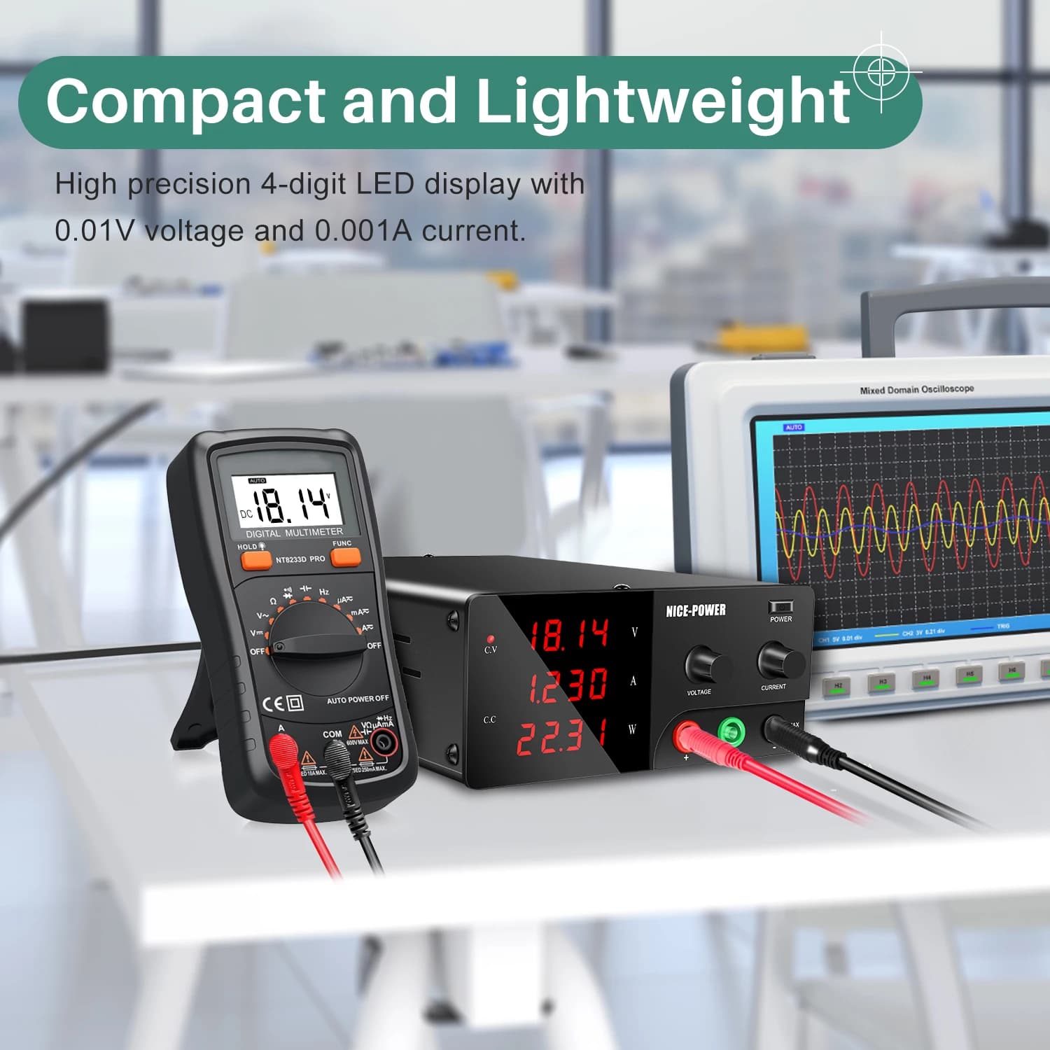 Lab Bench Power Supply | 60V 30A Adjustable DC | Precision Voltage & Current Regulator - Thumbnail 3