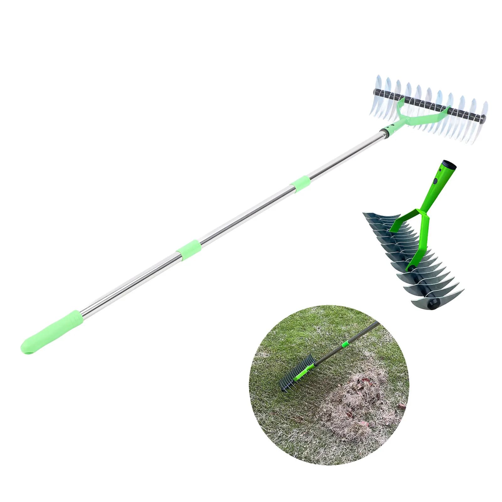 3-Section Thatch Rake | Stainless Steel Dethatcher | For Dead Grass & Lawn Clearing - Thumbnail 4