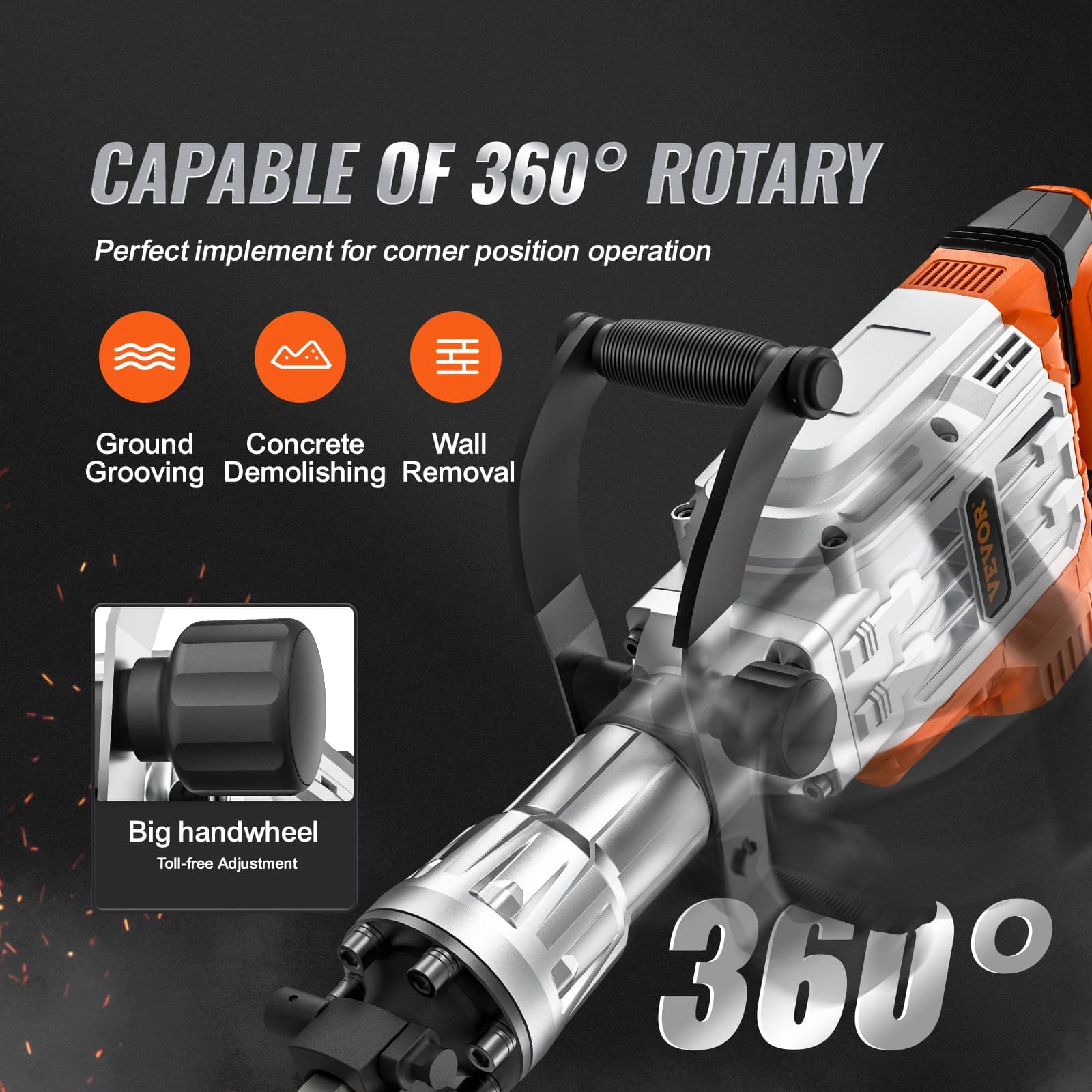Heavy-Duty Electric Demolition Hammer | 1500W-3500W Power | Concrete Breaker Kit with Chisels - Thumbnail 3