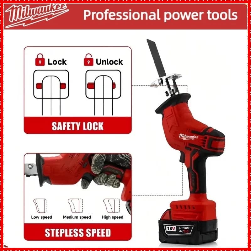 Milwaukee 18V Cordless Reciprocating Saw | Brushless Motor | Wood & Metal Cutting Power Tool - Thumbnail 5