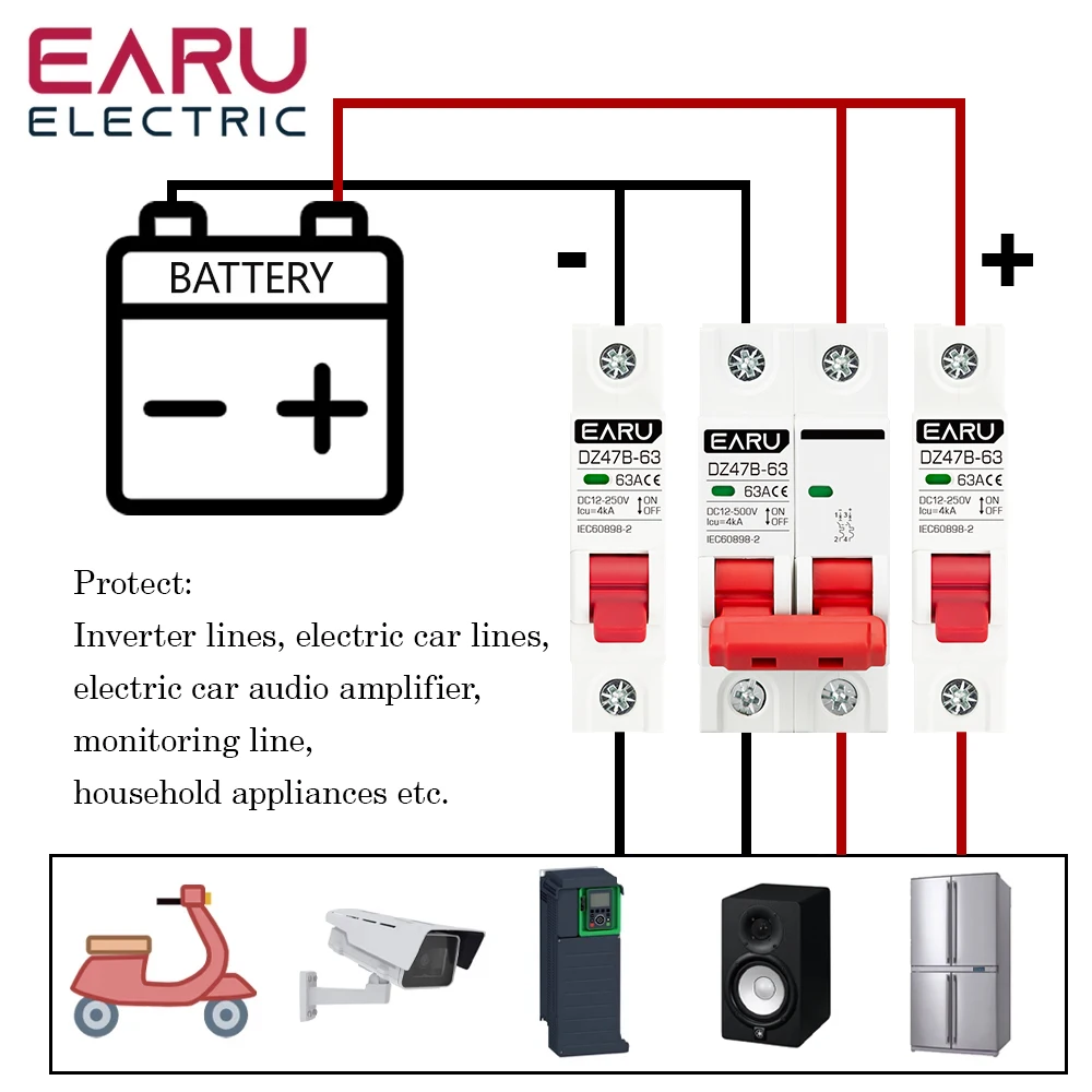 DC Circuit Breaker | 12V-48V Dual-Pole Protection | DZ47 Automotive & Battery Isolator - Thumbnail 5