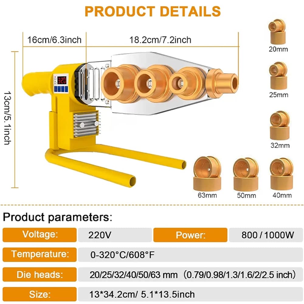 Plastic Pipe Welder | 800W-1000W 220V | PPR, PE, PP Fusion Tool for Home Plumbing - Thumbnail 2